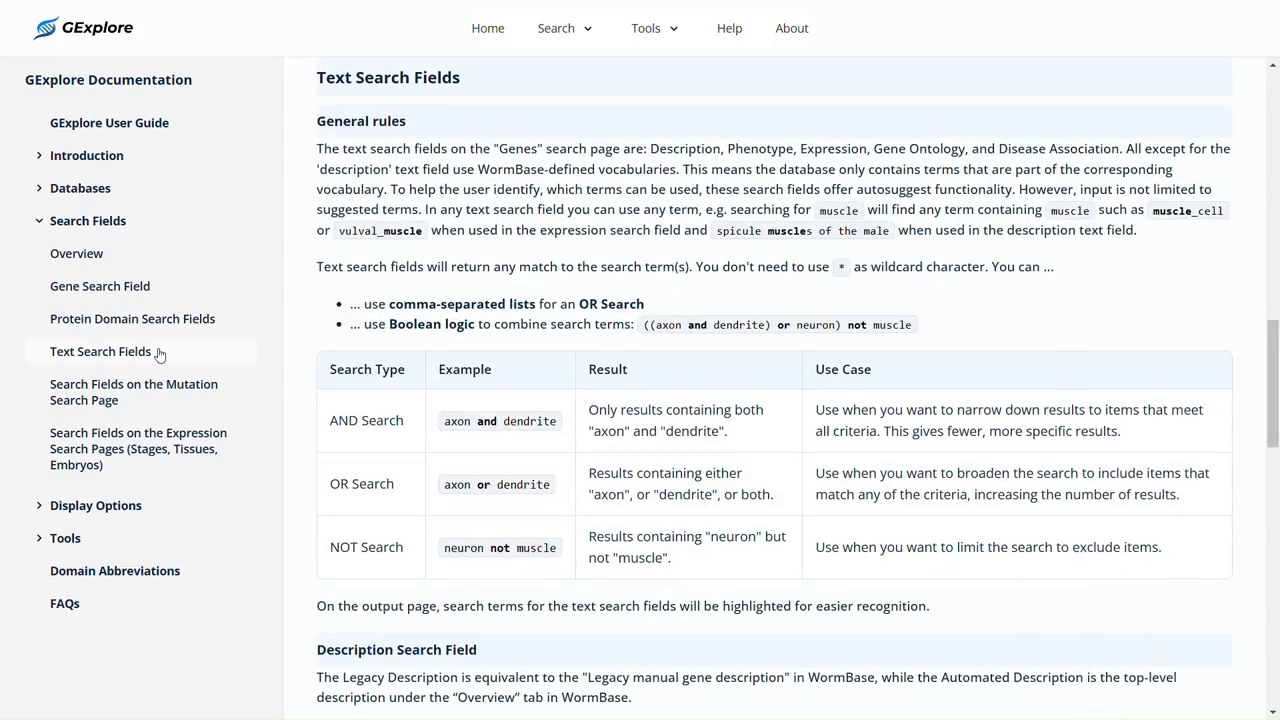 Full user guide showing search examples, result explanations and use cases