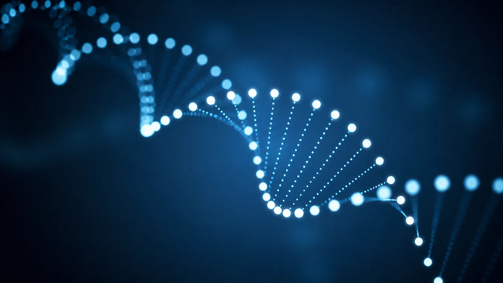 GExplore: a DNA helix of glowing blue beads against a dark blue field.