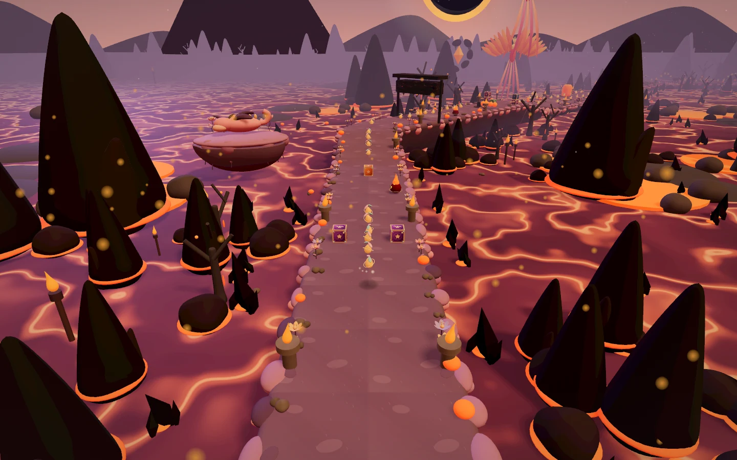 A glowing lava landscape and fortress path in Magma Fortress