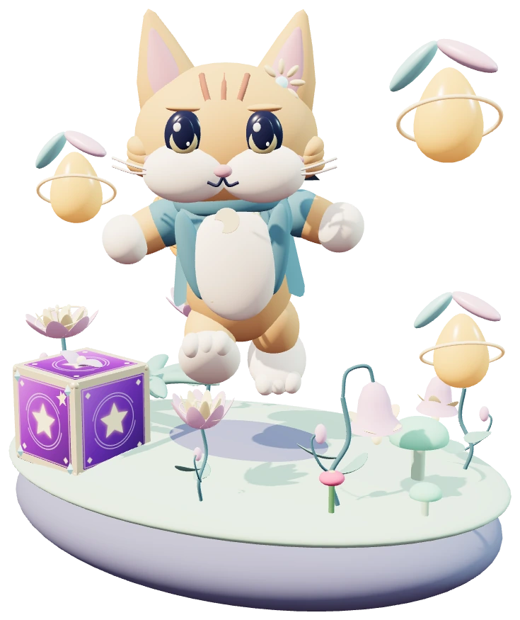 Milo leaps above a flower-filled island with winged seeds and a treasure crate