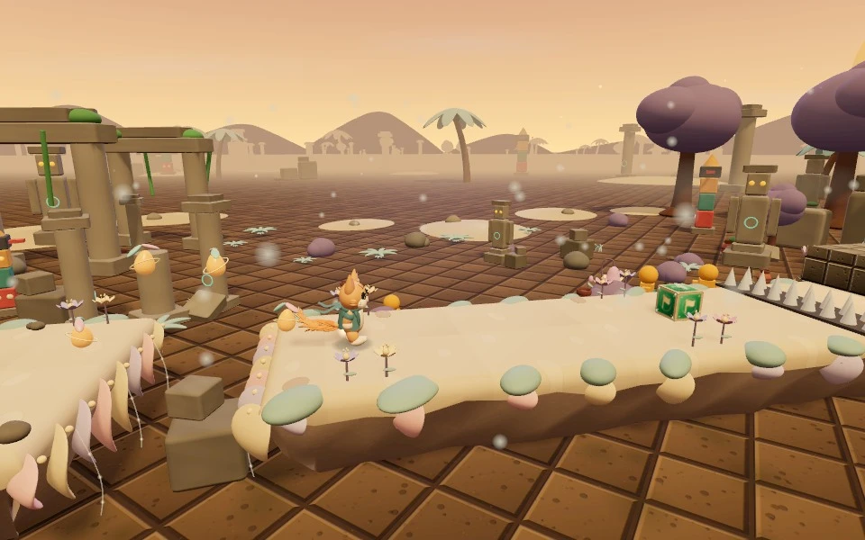 The game camera turns sideways as the cat climbs platforms in the temple.