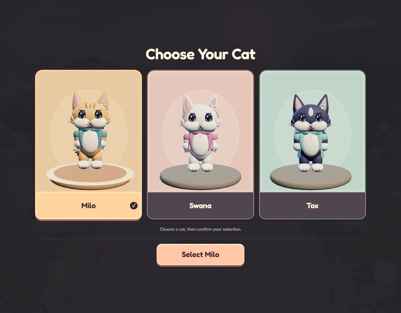 Pawsitive choose your cat screen