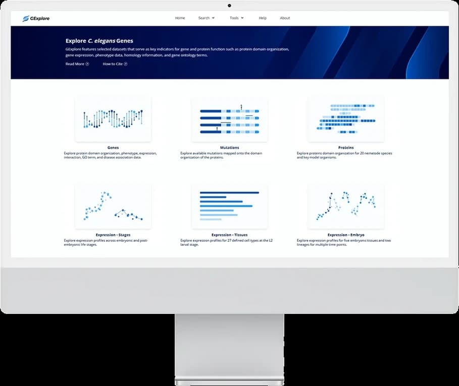 The redesigned landing page introduces six scientific databases and their research applications.